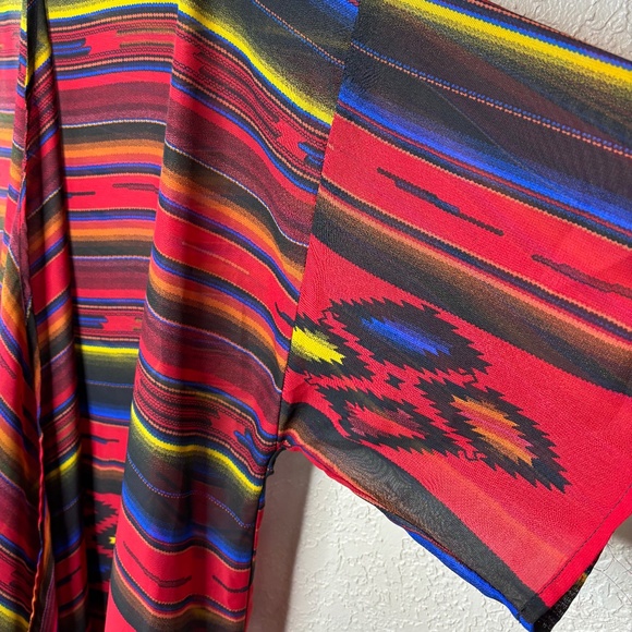 Turquoise Haven Red Black Native American Print Kimono Duster Women's Si… - Picture 8 of 11